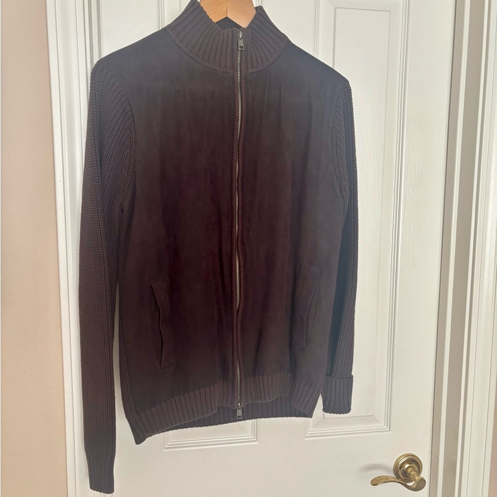 NWOT Perry Ellis Men's Dark Brown Zip-Up Sweater